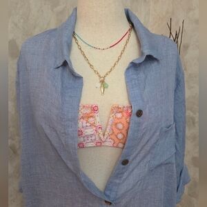 Wearabouts Blue Beach Cover Up Tunic Button Down Swim Shirt